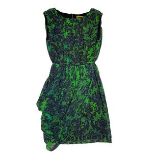 EUC Alice + Olivia Emerald Green + Navy Baroque Silk Beckett Dress - Size 4